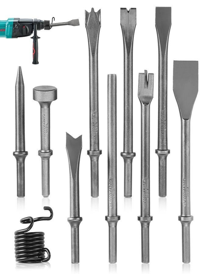 NATGAI 10PCS Air Hammer Chisel Set, Heavy Duty Pneumatic Chisels with 0.401" Shank, Carbon Steel Air Hammer Bits for Tile, Masonry, Concrete, Brick, Rust Removal, Rivet & Automotive Work, with Spring - Image 1