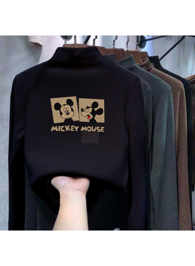 Boys And Girls Half Turtleneck German Velvet Bottoming Shirt Autumn And Winter New Warm Baby Cartoon Printed Long-sleeved T-shirt