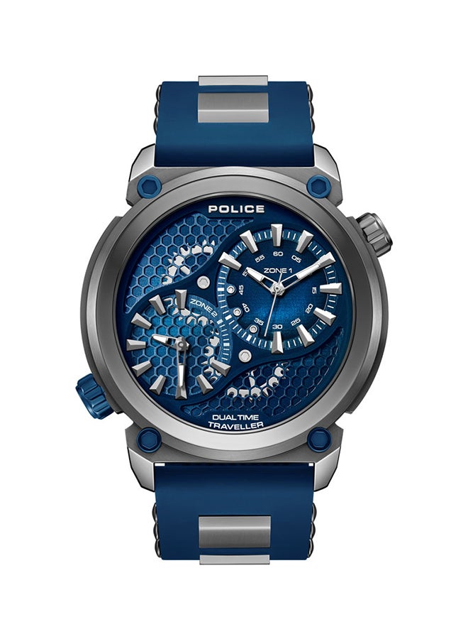 بوليس ساعة بوا 48 مم بحافظة بندقية مع قرص أسود إلى أزرق بحري، تاجين، خلفية خلوية وحزام سيليكون أزرق بحري - Image 1