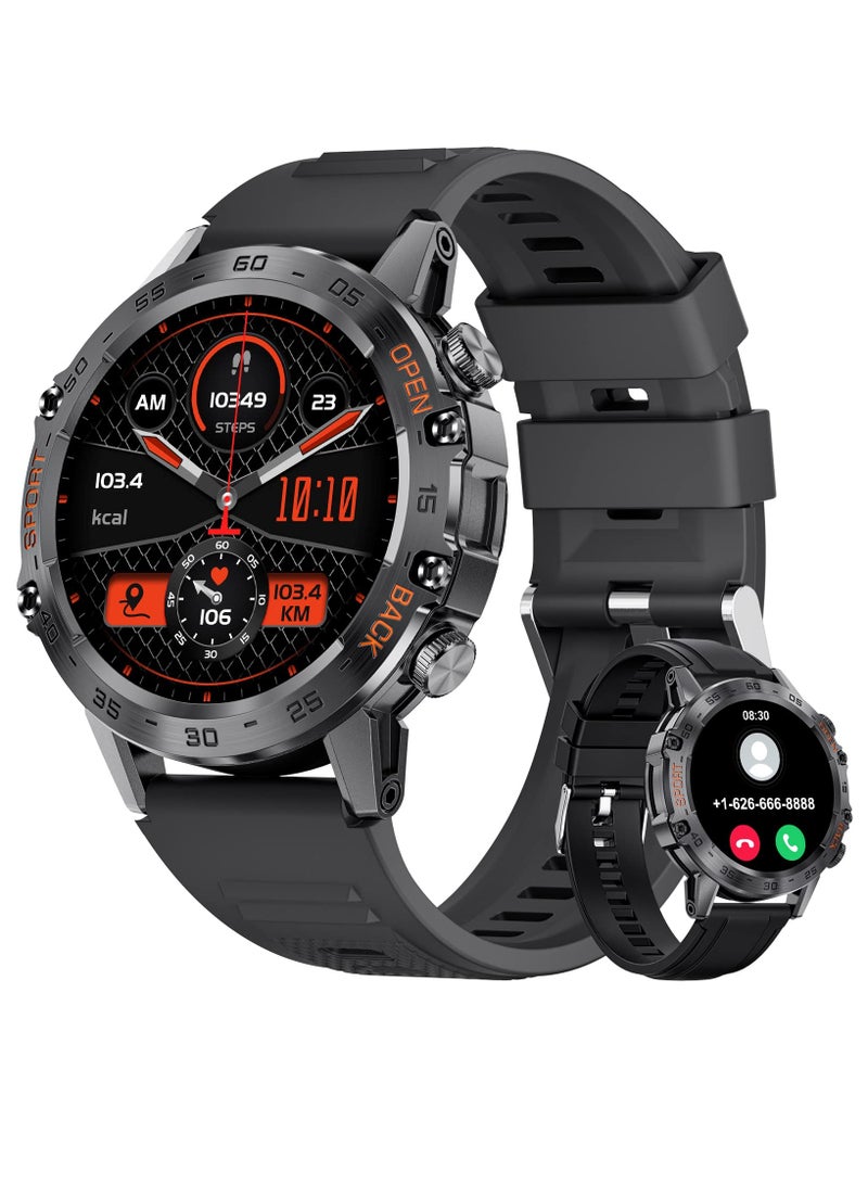 Joshberg Military Smart Watch for Men Bluetooth Calls with,Touch Screen Tactical Smartwatch for Android and iPhone, Waterproof Fitness Watch with Blood Pressure/Heart Rate Monitor BlackSilicone - Image 1