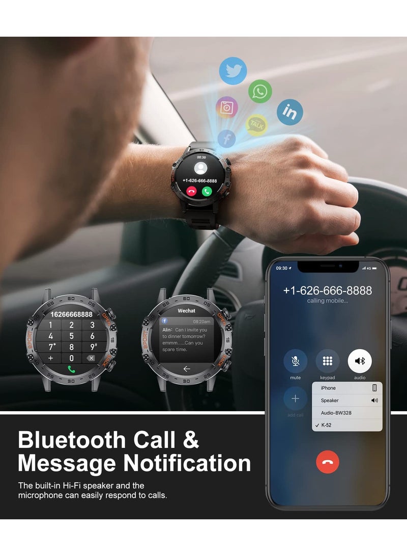 Joshberg Military Smart Watch for Men Bluetooth Calls with,Touch Screen Tactical Smartwatch for Android and iPhone, Waterproof Fitness Watch with Blood Pressure/Heart Rate Monitor BlackSilicone - Image 2
