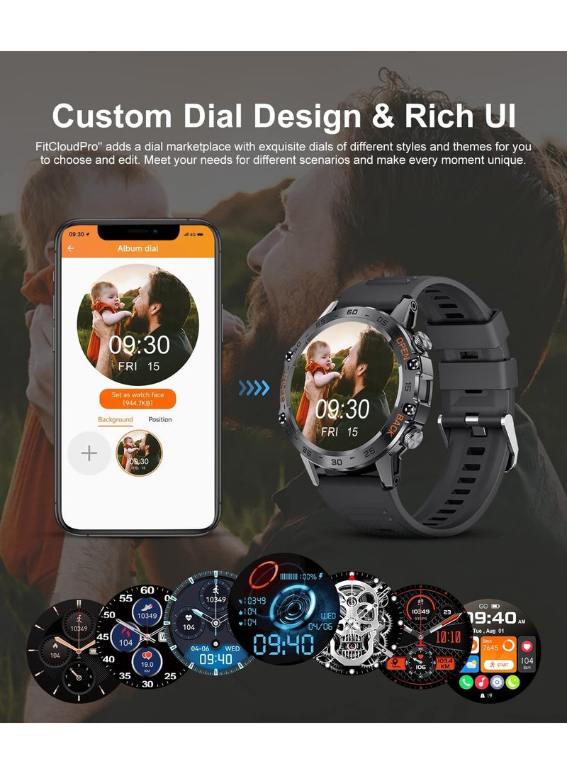 Joshberg Military Smart Watch for Men Bluetooth Calls with,Touch Screen Tactical Smartwatch for Android and iPhone, Waterproof Fitness Watch with Blood Pressure/Heart Rate Monitor BlackSilicone - Image 5