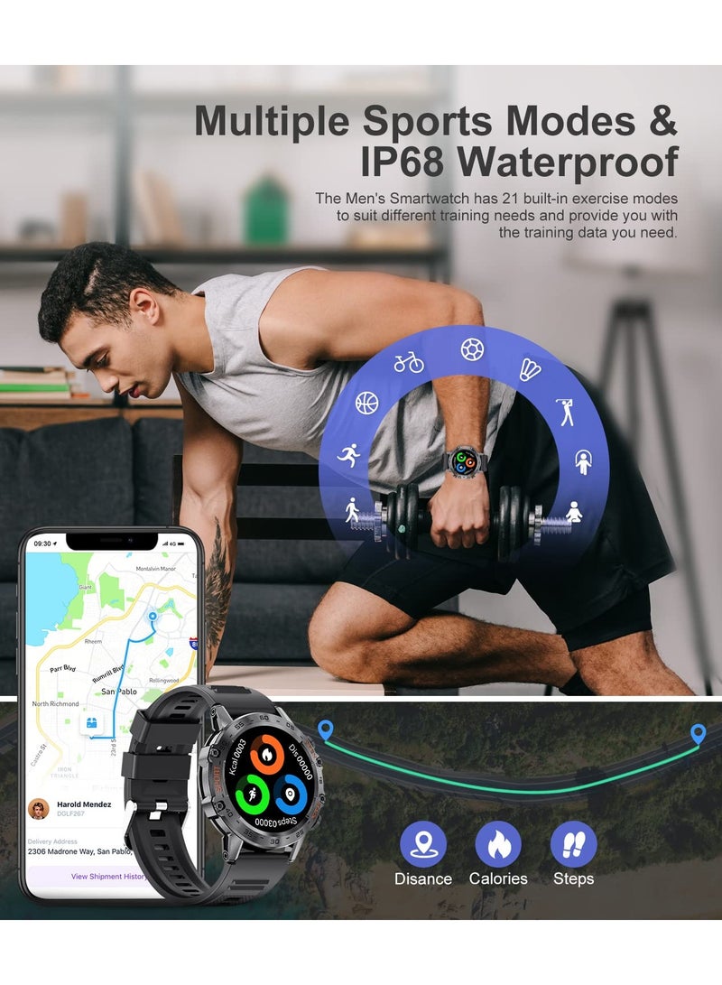 Joshberg Military Smart Watch for Men Bluetooth Calls with,Touch Screen Tactical Smartwatch for Android and iPhone, Waterproof Fitness Watch with Blood Pressure/Heart Rate Monitor BlackSilicone - Image 4