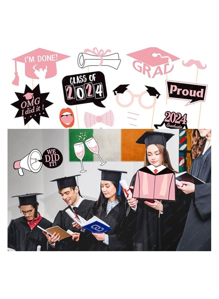 Pink Graduation Photo Booth Props Set - Pack of 24, Graduation Picture Props, Graduation Decorations Class of 2024, Grad Photo Booth Props 2024 - Image 2