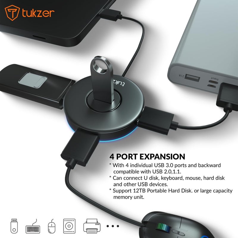 tuKZer 4-Ports USB A to USB 3.0 HUB with High-Speed Data Transfer & Fast Charging| Compatible for MacBook, Mac Mini, iMac Pro, Microsoft Surface, UltraBooks, Laptops, Notebooks & Desktops (Black) - Image 4