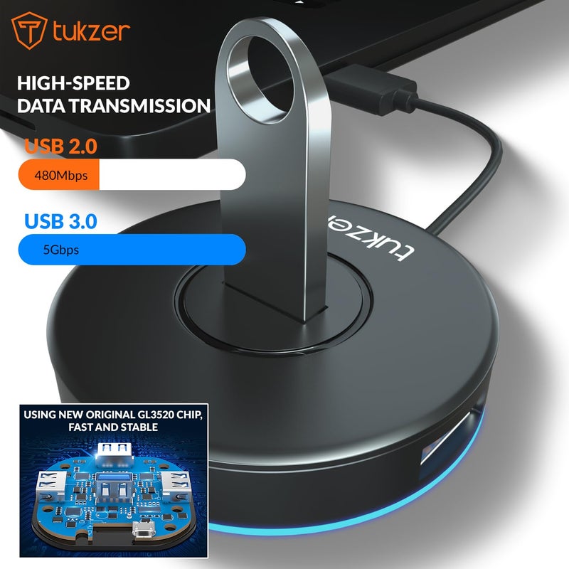 tuKZer 4-Ports USB A to USB 3.0 HUB with High-Speed Data Transfer & Fast Charging| Compatible for MacBook, Mac Mini, iMac Pro, Microsoft Surface, UltraBooks, Laptops, Notebooks & Desktops (Black) - Image 3