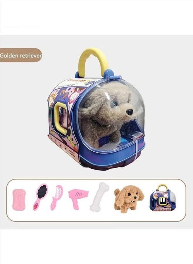 Children's Toys, Cute Pet Dogs And Dog Cages, Walking Calls, Electronic Toys, Interactive Birthday Gifts For Children And Babies, Made Of High-Quality Plush Materials, Comfortable And Soft, Smooth And Odorless, Non-Toxic, Golden Retriever  - Image 1