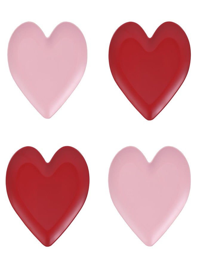Webbylee 10.4" Melamine Heart Shaped Dinner Plates Set of 4 - Valentine’s Day Pink & Red Dinnerware, Romantic Tableware for Couples, Wedding, Party, Gift - Image 1