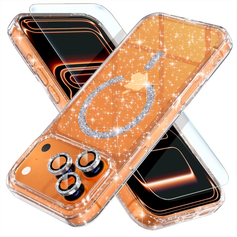 Choiche Magnetic for iPhone 17 Pro Case Women Phone Case, Compatible with Mag-Safe, Cute Bling Sparkly, Military Grade Drop Protection, with Diamond Camera Lens Covers, 6.3-inch, Glitter Clear - Image 1