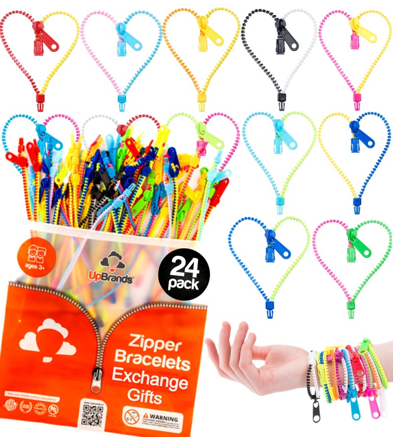 UpBrands 24 Fidget Toys Zipper Bracelets 7.5 Inches, Easter Basket Stuffers, Sensory Toys Bulk Set, Neon Colors, Kit for Birthday, Party Favors for Kids, Easter Egg Fillers - Image 1