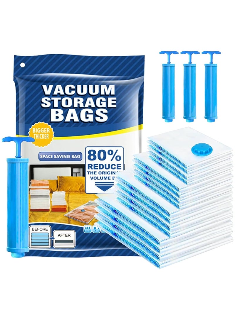 Vacuum Storage Bags - Pack of 18 (3Jumbo/6 Large/6 Medium/3 Pumps) Re-usable Travel Compression Storage Bags For Clothes, Comforters & Blankets - Space Saver Bags with Hand Pump  - Image 1