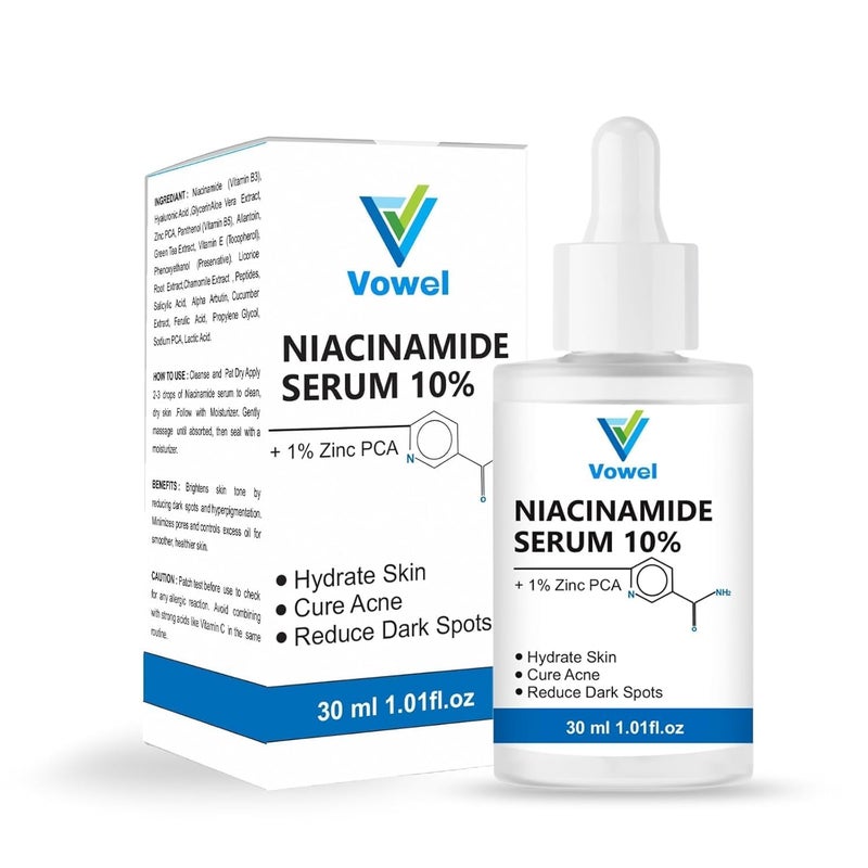 VOWEL Oil Control 10 Niacinamide Face Serum with 1 Zinc PCA Fades Acne Marks Dark Spots Controls Sebum production 30 ml pack of 3 - Image 1
