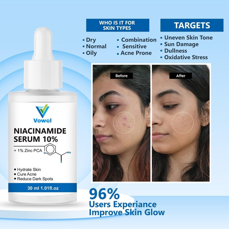 VOWEL Oil Control 10 Niacinamide Face Serum with 1 Zinc PCA Fades Acne Marks Dark Spots Controls Sebum production 30 ml pack of 3 - Image 5