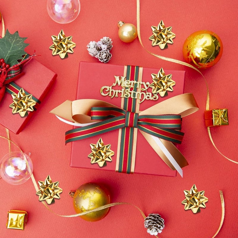 Iceyyyy 100 Pcs Mini Christmas Gift Bows-1 Inch Gold Metallic Star Gift Bows-Tiny Adhesive Present Bows for Christmas Holiday Decor DIY Gifts Wrapping - Image 3