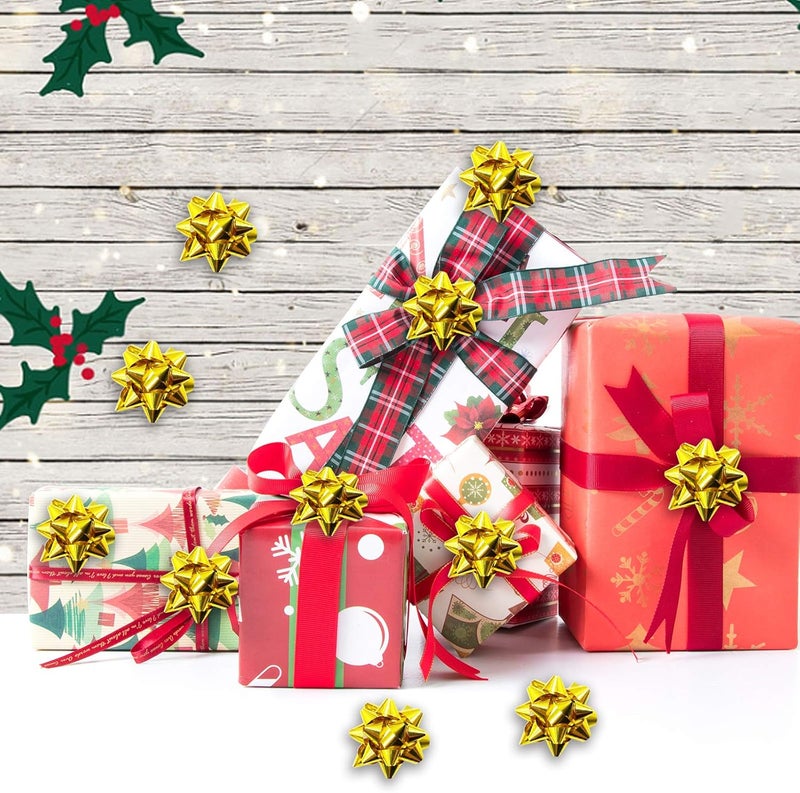 Iceyyyy 100 Pcs Mini Christmas Gift Bows-1 Inch Gold Metallic Star Gift Bows-Tiny Adhesive Present Bows for Christmas Holiday Decor DIY Gifts Wrapping - Image 5