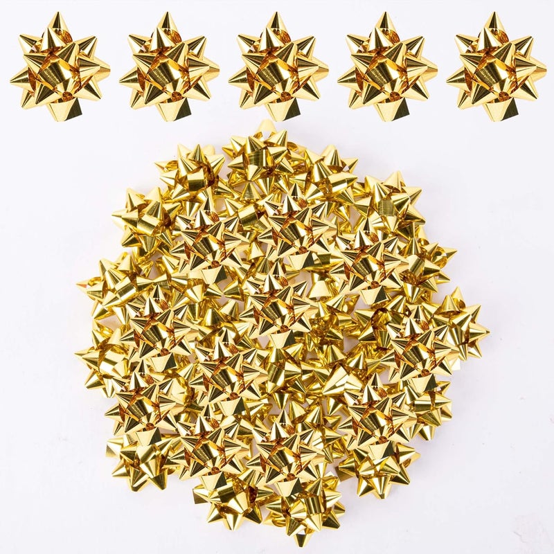 Iceyyyy 100 Pcs Mini Christmas Gift Bows-1 Inch Gold Metallic Star Gift Bows-Tiny Adhesive Present Bows for Christmas Holiday Decor DIY Gifts Wrapping - Image 1