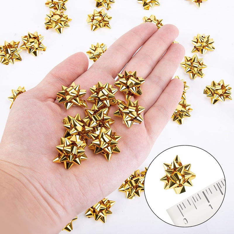 Iceyyyy 100 Pcs Mini Christmas Gift Bows-1 Inch Gold Metallic Star Gift Bows-Tiny Adhesive Present Bows for Christmas Holiday Decor DIY Gifts Wrapping - Image 2