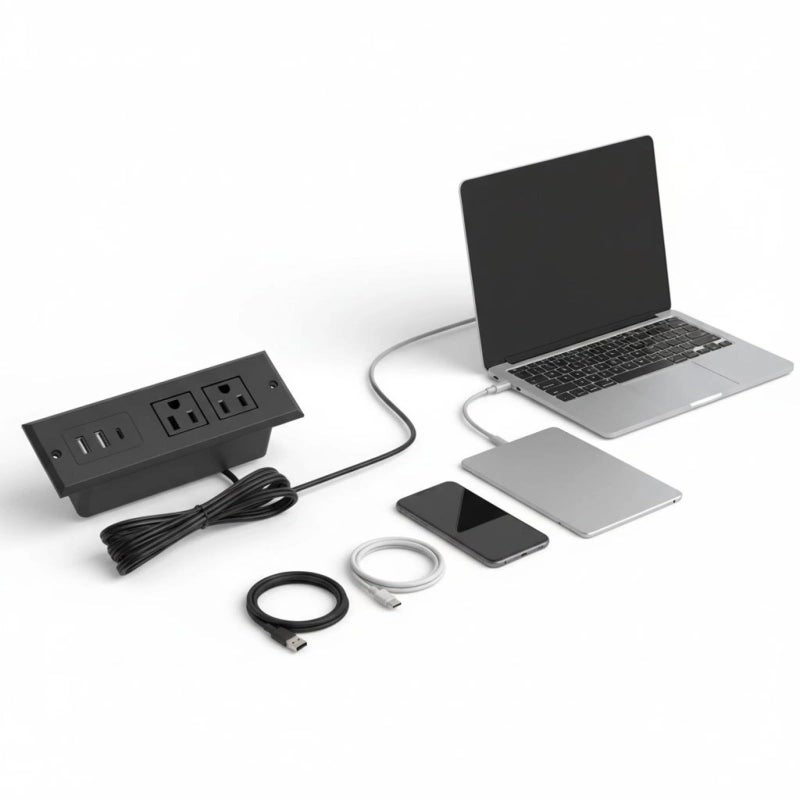 Power Charging Station With 2 AC Outlets USB USB C Ports Black 4 9 Ft Cord - Image 3