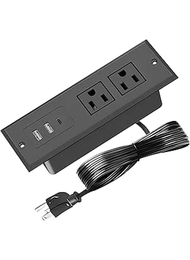 Power Charging Station With 2 AC Outlets USB USB C Ports Black 4 9 Ft Cord - Image 1