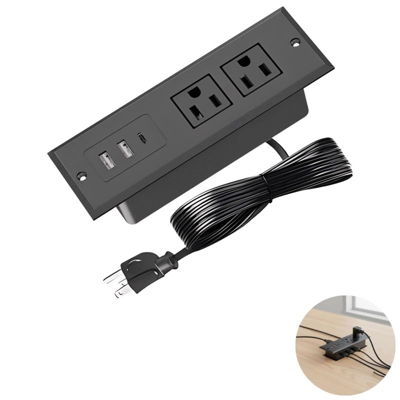 Power Charging Station With 2 AC Outlets USB USB C Ports Black 4 9 Ft Cord - Image 4