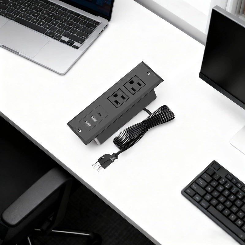 Power Charging Station With 2 AC Outlets USB USB C Ports Black 4 9 Ft Cord - Image 5