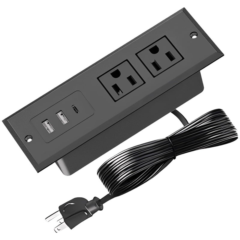 Power Charging Station With 2 AC Outlets USB USB C Ports Black 4 9 Ft Cord - Image 2