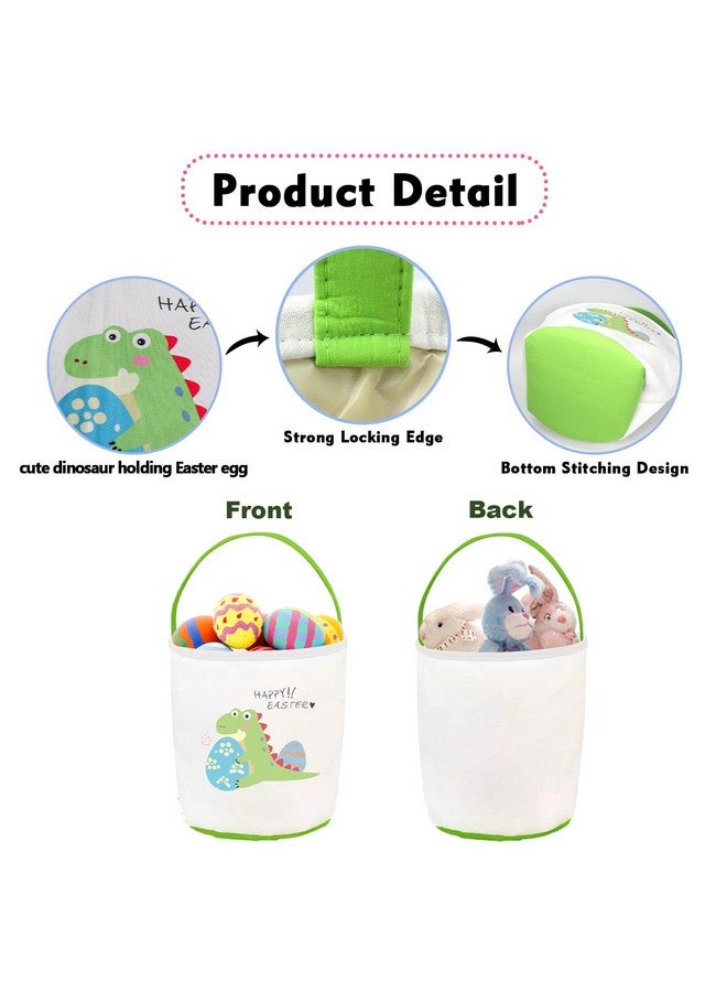 Cerlaza Cerlaza Easter Gift Baskets Empty for Kids, Easter Basket Essentials Dinosaur Canvas Tote Bag, Easter's Dinosaur Holding Eggs Hunt Basket with Handle, Cotton Baskets for Party Supplies  - Image 3