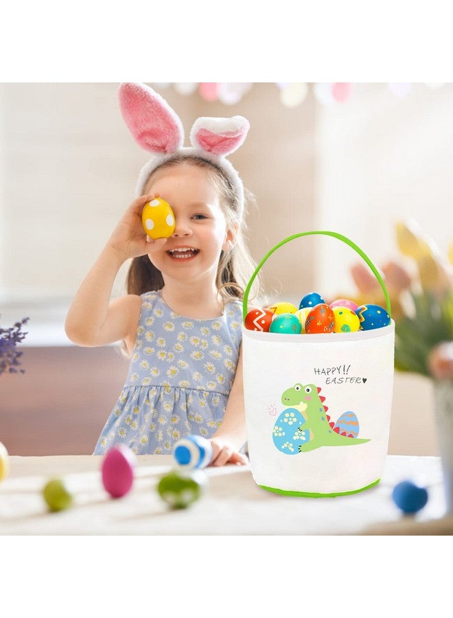 Cerlaza Cerlaza Easter Gift Baskets Empty for Kids, Easter Basket Essentials Dinosaur Canvas Tote Bag, Easter's Dinosaur Holding Eggs Hunt Basket with Handle, Cotton Baskets for Party Supplies  - Image 4