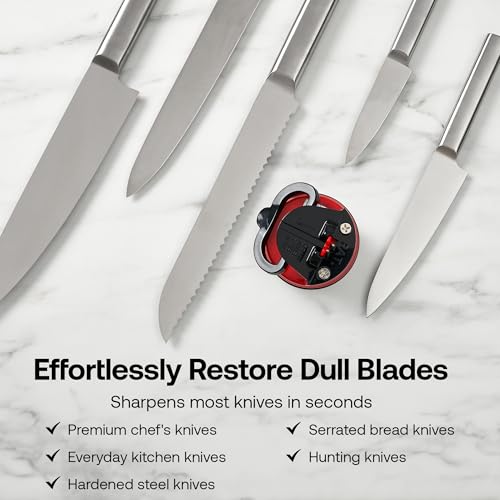 AnySharp – Global – Hands Free Knife Sharpener - Easy to Use Sharpening Tool with PowerGrip Suction Base and 20-Degree Pre-Set Angle - for All Knives: Chef's, Serrated, and Hardened Steel - Red - Image 5