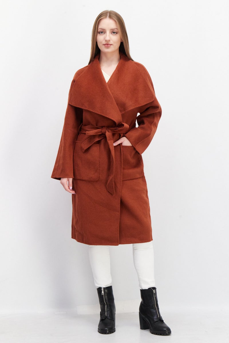 VERO MODA Women Knitted Belted Trench Coat, Rust  - Image 1