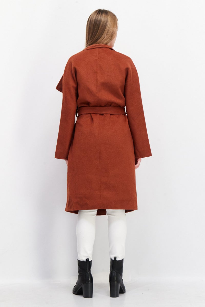VERO MODA Women Knitted Belted Trench Coat, Rust  - Image 2