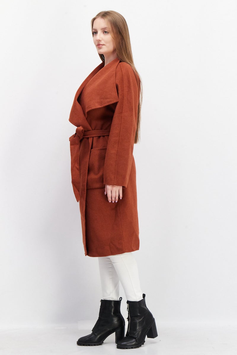 VERO MODA Women Knitted Belted Trench Coat, Rust  - Image 3