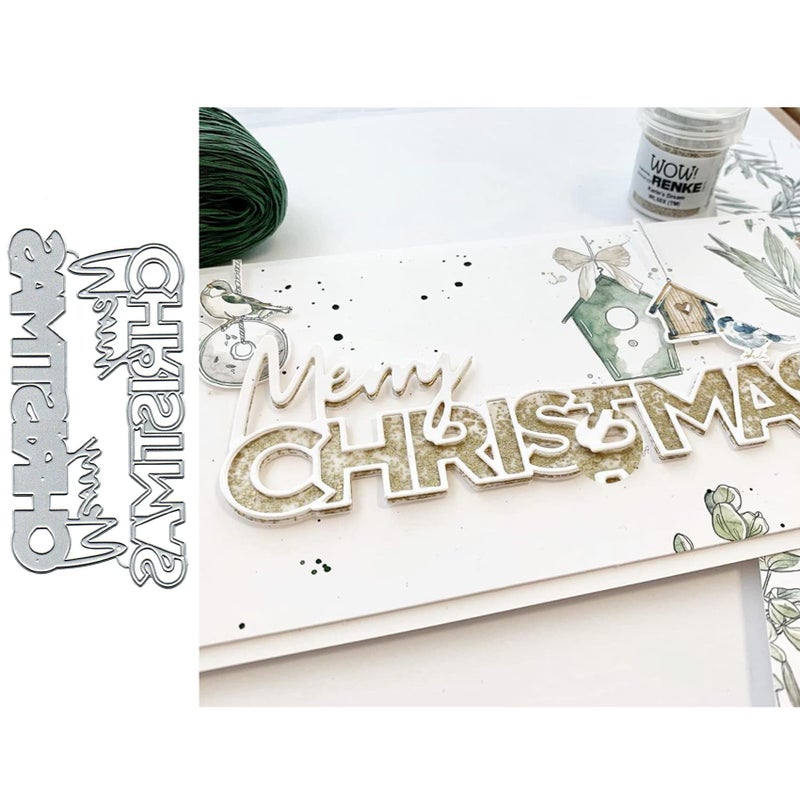 DDeehs Merry Christmas Letters Metal Die CutsHollow Merry Christmas Word Snowflake Card Cutting Dies Cut Stencils DIY Scrapbooking Album Decorative Embossing Paper Dies Festival Card Making Sliver