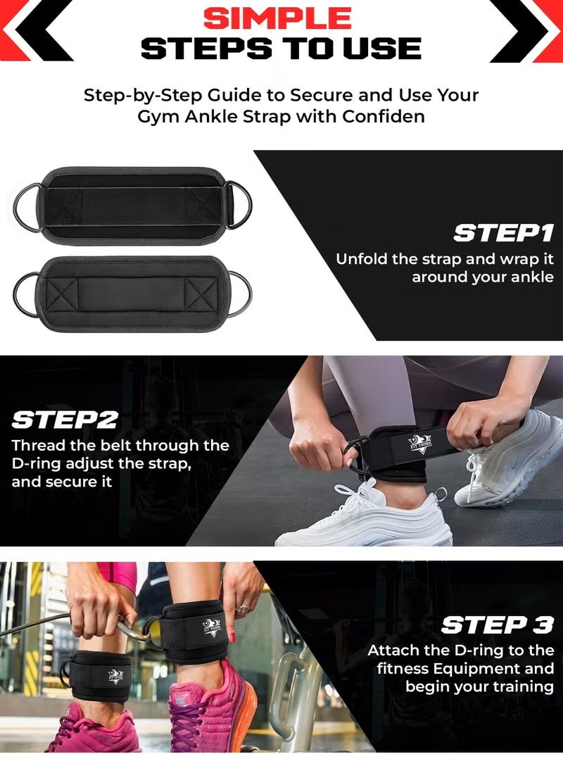 FIT TRIBE Ankle Weights + Ankle Straps Set for Women & Men – Adjustable 1–5 lbs Leg Weights with Cable Machine Straps for Glute, Leg & Thigh Workouts – Durable, Comfortable, and Secure Fitness Bundle (Black) - Image 5