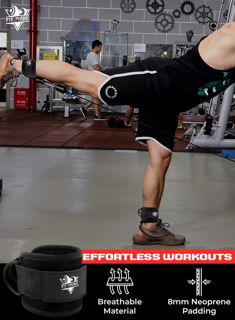 FIT TRIBE Ankle Weights + Ankle Straps Set for Women & Men – Adjustable 1–5 lbs Leg Weights with Cable Machine Straps for Glute, Leg & Thigh Workouts – Durable, Comfortable, and Secure Fitness Bundle (Black) - Image 4