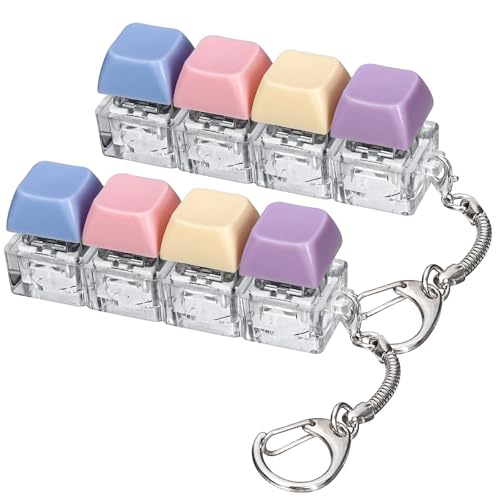 DEARIDAP 2 PCS Keyboard Fidget 4in1 Keyboard Button Clicker Keychain Push Bubble Sensory Fidget Supplies for Kids Adults to Relief Pass Time Blue Pink Yellow Purple - Image 1