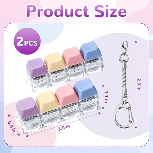 DEARIDAP 2 PCS Keyboard Fidget 4in1 Keyboard Button Clicker Keychain Push Bubble Sensory Fidget Supplies for Kids Adults to Relief Pass Time Blue Pink Yellow Purple - Image 5