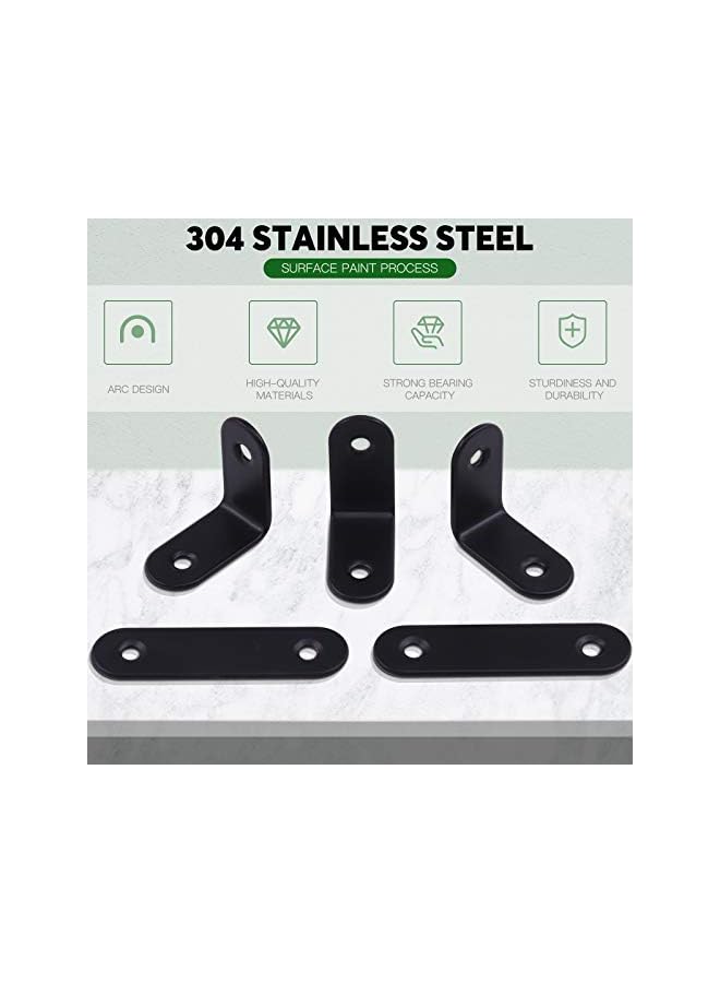 PROMASS promass 16 Sets Black Corner Brace Kit, Straight Plates Brackets & Stainless Steel L Brackets Right Angle Bracket Fastener for Wood Chair Bookshelf Board Furniture Brackets (30 × 30 × 2MM)  - Image 3