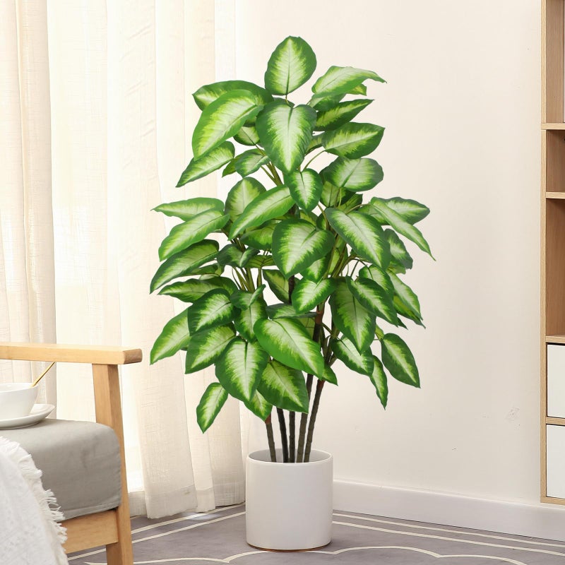 FLOWORLD Artificial Golden Dieffenbachia 4ft Tall Artificial Plants Indoor Decorative Silk Plants Potted Faux Tropical Tree Lifelike House Floor Large Fake Tree for Home Living Room - Image 1