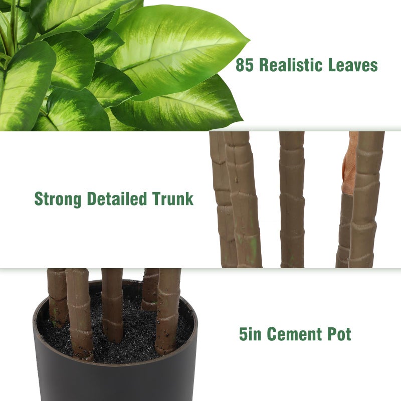 FLOWORLD Artificial Golden Dieffenbachia 4ft Tall Artificial Plants Indoor Decorative Silk Plants Potted Faux Tropical Tree Lifelike House Floor Large Fake Tree for Home Living Room - Image 4