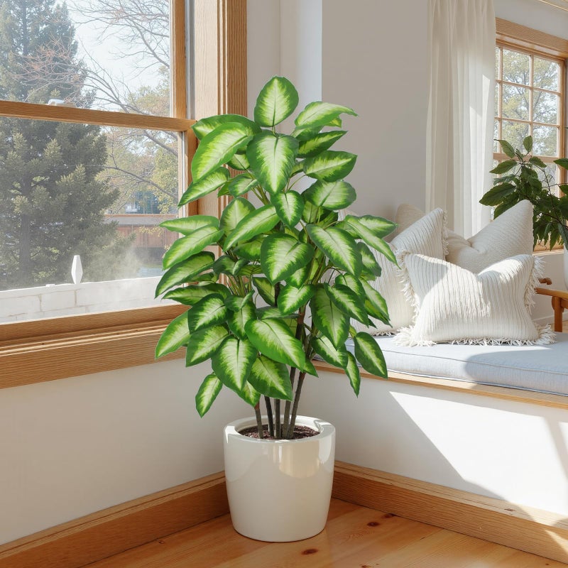 FLOWORLD Artificial Golden Dieffenbachia 4ft Tall Artificial Plants Indoor Decorative Silk Plants Potted Faux Tropical Tree Lifelike House Floor Large Fake Tree for Home Living Room - Image 5