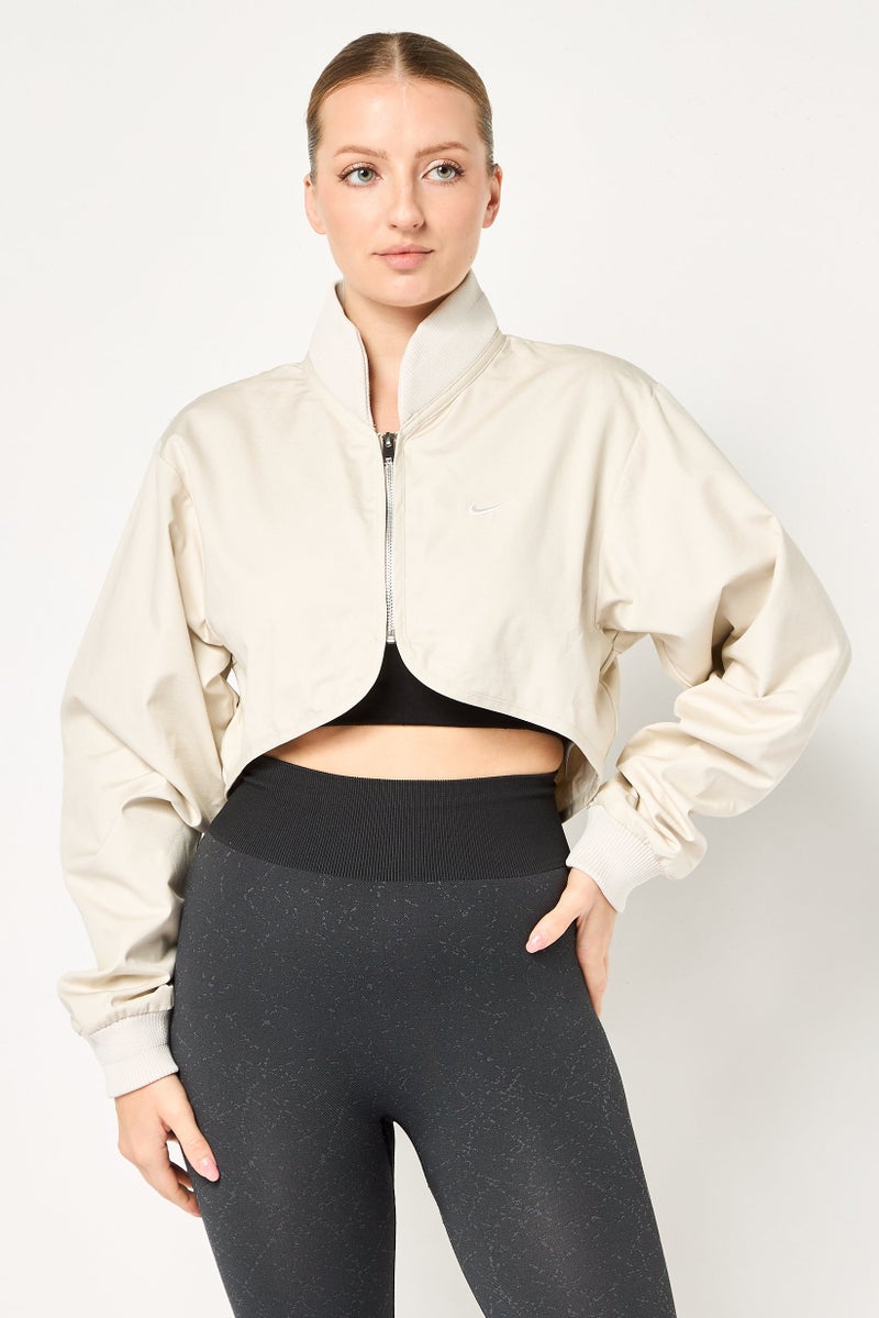 Nike Women Sportswear Fit Long Sleeve Outdoor Crop Jacket, Cream - Image 1