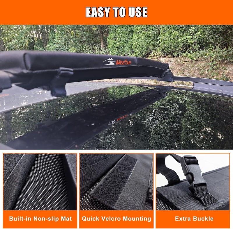 MeeFar Universal Car Soft Roof Rack Pads Luggage Carrier System for Kayak Surfboard SUP Canoe Include 2 Heavy Duty Tie Down Straps, 2 Tie Down Rope, 2 Quick Loop Strap (Use with Cross Bar) - Image 3