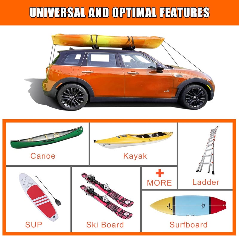 MeeFar Universal Car Soft Roof Rack Pads Luggage Carrier System for Kayak Surfboard SUP Canoe Include 2 Heavy Duty Tie Down Straps, 2 Tie Down Rope, 2 Quick Loop Strap (Use with Cross Bar) - Image 4