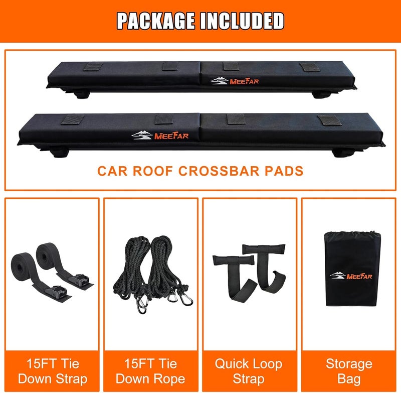 MeeFar Universal Car Soft Roof Rack Pads Luggage Carrier System for Kayak Surfboard SUP Canoe Include 2 Heavy Duty Tie Down Straps, 2 Tie Down Rope, 2 Quick Loop Strap (Use with Cross Bar) - Image 5