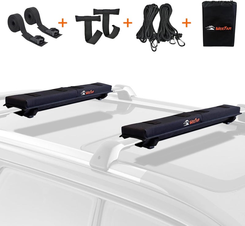 MeeFar Universal Car Soft Roof Rack Pads Luggage Carrier System for Kayak Surfboard SUP Canoe Include 2 Heavy Duty Tie Down Straps, 2 Tie Down Rope, 2 Quick Loop Strap (Use with Cross Bar) - Image 1