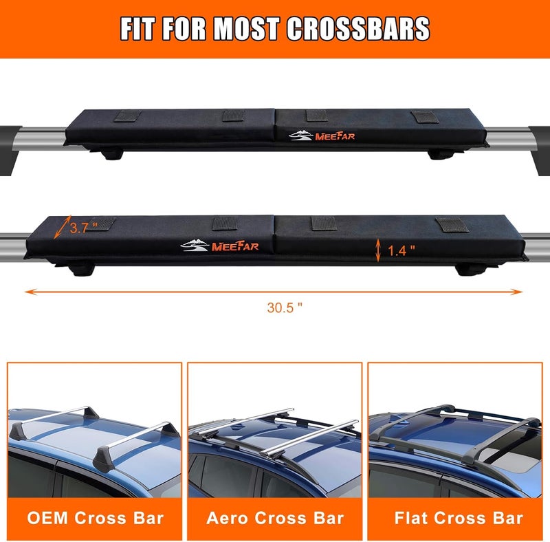 MeeFar Universal Car Soft Roof Rack Pads Luggage Carrier System for Kayak Surfboard SUP Canoe Include 2 Heavy Duty Tie Down Straps, 2 Tie Down Rope, 2 Quick Loop Strap (Use with Cross Bar) - Image 2