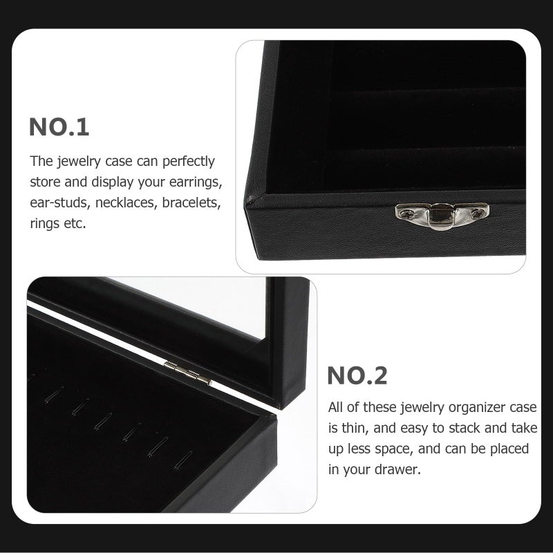 Large Capacity Portable Jewelry Display Case With Window Black Mixed Tray Organizer For Rings Necklaces - Image 4
