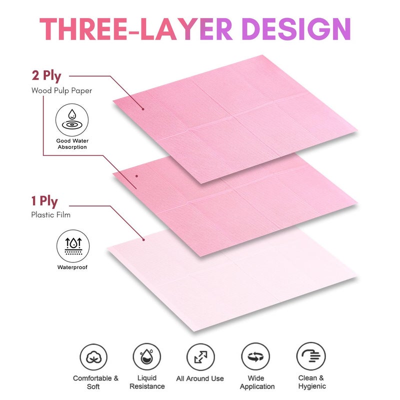 Makartt Disposable Nail Mats: 50Pcs Easy to Clean,3 Ply Waterproof Nail Table Desk Towel for Manicure Pedicure, Versatile for Tattoo & Dental Bibs, Salon Nail Tech & Home DIY Nail Art Supplies Pink - Image 4