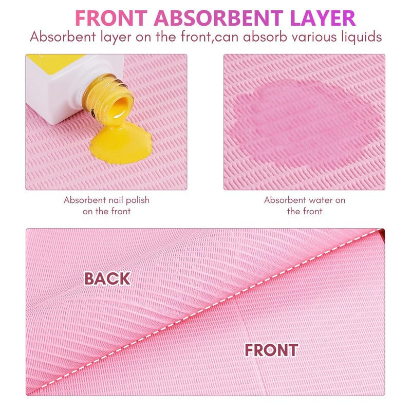 Makartt Disposable Nail Mats: 50Pcs Easy to Clean,3 Ply Waterproof Nail Table Desk Towel for Manicure Pedicure, Versatile for Tattoo & Dental Bibs, Salon Nail Tech & Home DIY Nail Art Supplies Pink - Image 2